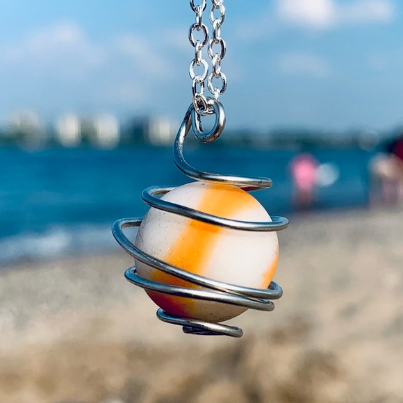 Hand Crafted Jewelry - Creamsicle Seaglass Marble Necklace